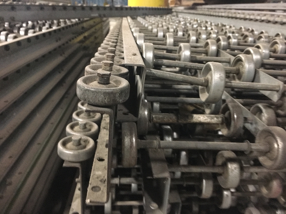 Close up view of Skatewheel Conveyor unit previously installed in Belleville, New Jersey