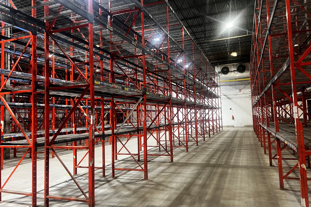 Used structural Frazier pallet rack frames assembled in warehouse liquidation Peabody Massachusetts
