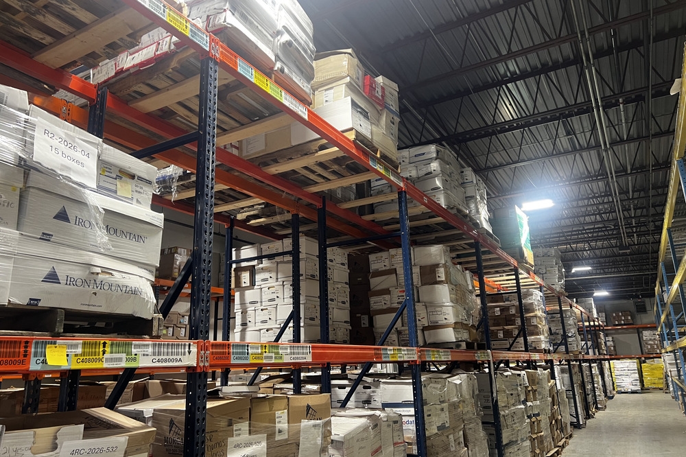 Images of used warehouse equipment liquidated from a record storage facility in Nashua, New Hampshire
