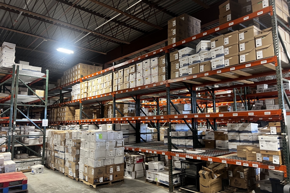 Images of used warehouse equipment liquidated from a record storage facility in Nashua, New Hampshire