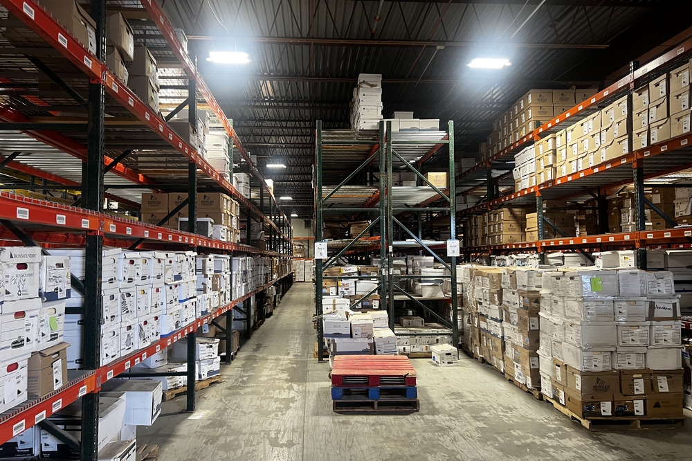 Images of used warehouse equipment liquidated from a record storage facility in Nashua, New Hampshire