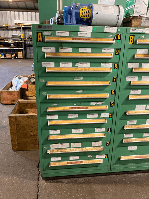 Images of used Vidmar modular tool cabinets liquidated from a warehouse in Bow, New Hampshire