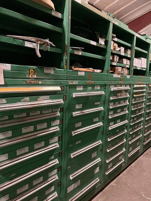 Images of used Vidmar modular tool cabinets liquidated from a warehouse in Bow, New Hampshire