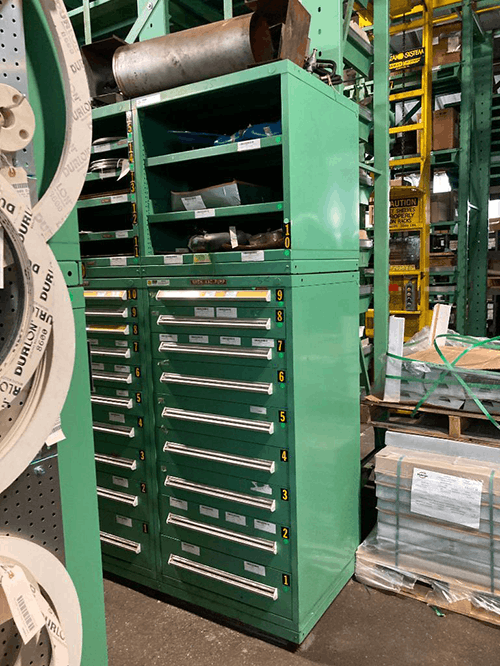 Images of used Vidmar modular tool cabinets liquidated from a warehouse in Bow, New Hampshire