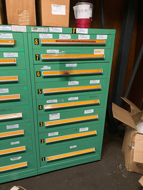 Images of used Vidmar modular tool cabinets liquidated from a warehouse in Bow, New Hampshire
