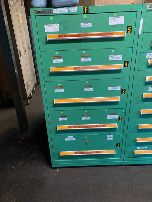 Images of used Vidmar modular tool cabinets liquidated from a warehouse in Bow, New Hampshire