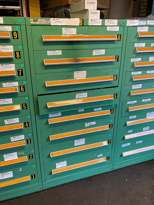 Images of used Vidmar modular tool cabinets liquidated from a warehouse in Bow, New Hampshire
