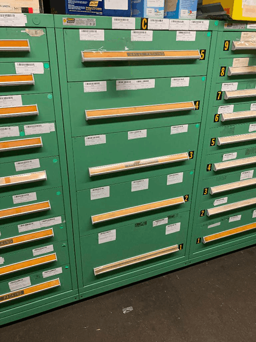Images of used Vidmar modular tool cabinets liquidated from a warehouse in Bow, New Hampshire