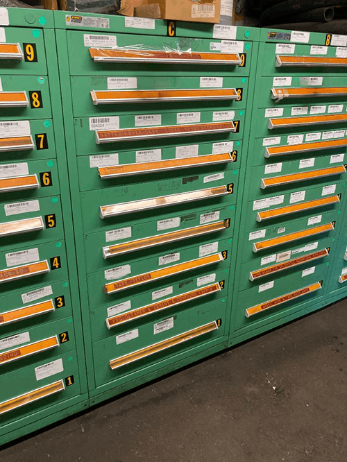 Images of used Vidmar modular tool cabinets liquidated from a warehouse in Bow, New Hampshire
