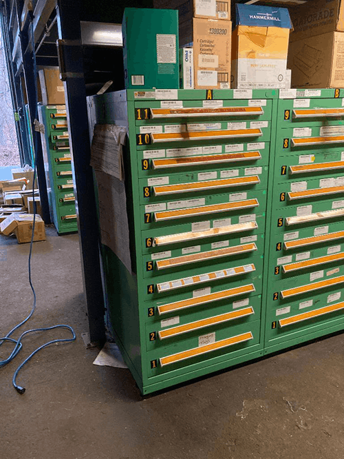 Images of used Vidmar modular tool cabinets liquidated from a warehouse in Bow, New Hampshire