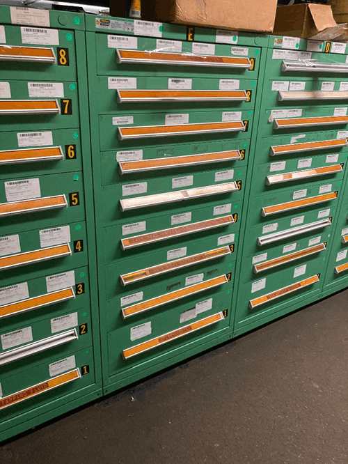 Images of used Vidmar modular tool cabinets liquidated from a warehouse in Bow, New Hampshire