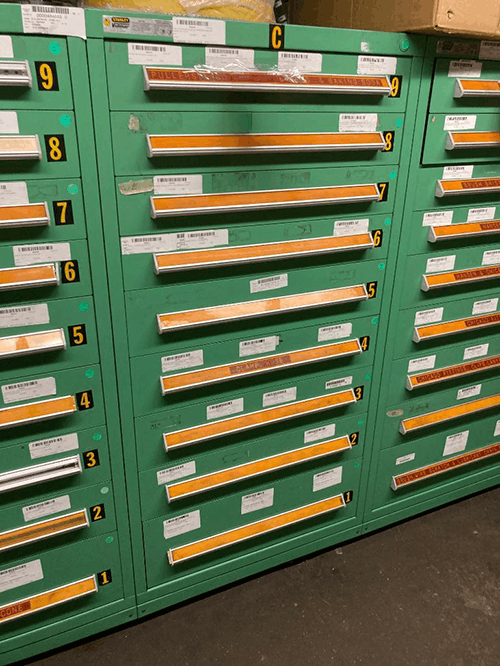 Images of used Vidmar modular tool cabinets liquidated from a warehouse in Bow, New Hampshire
