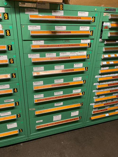 Images of used Vidmar modular tool cabinets liquidated from a warehouse in Bow, New Hampshire
