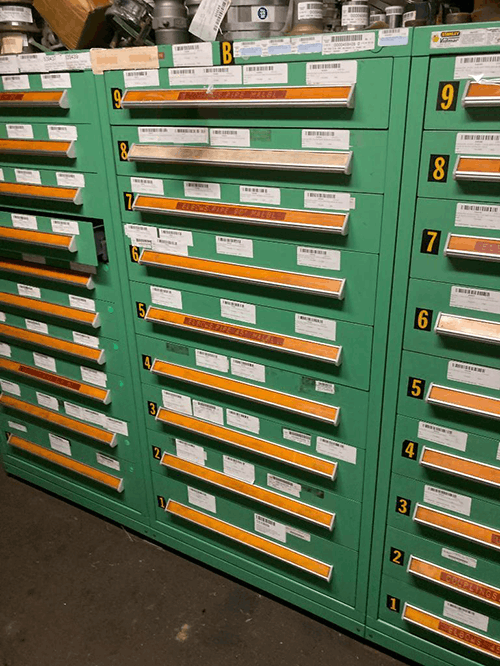 Images of used Vidmar modular tool cabinets liquidated from a warehouse in Bow, New Hampshire