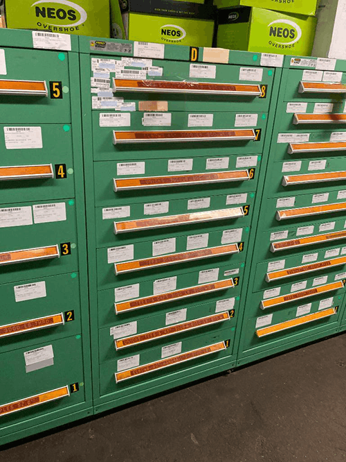 Images of used Vidmar modular tool cabinets liquidated from a warehouse in Bow, New Hampshire
