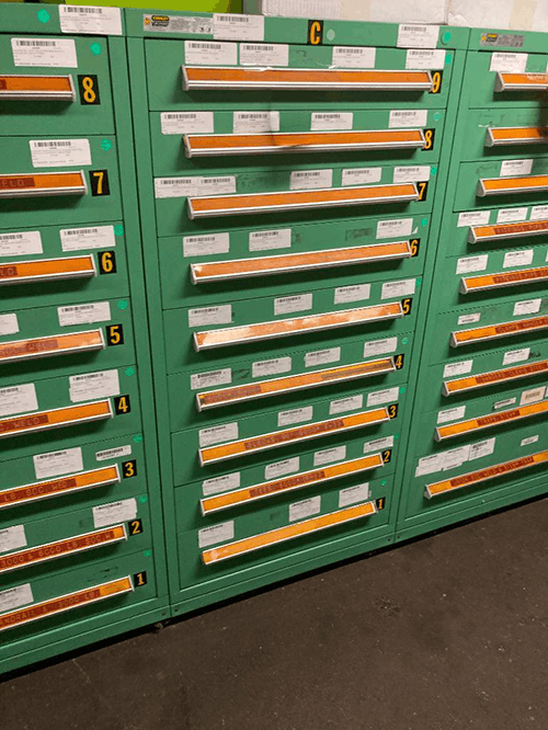 Images of used Vidmar modular tool cabinets liquidated from a warehouse in Bow, New Hampshire