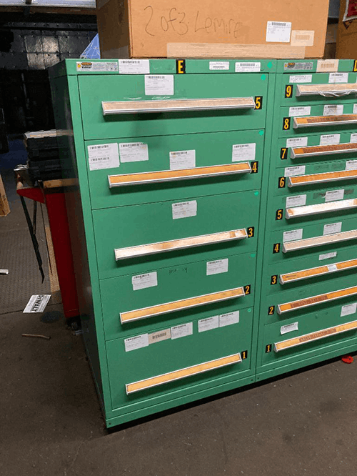 Images of used Vidmar modular tool cabinets liquidated from a warehouse in Bow, New Hampshire