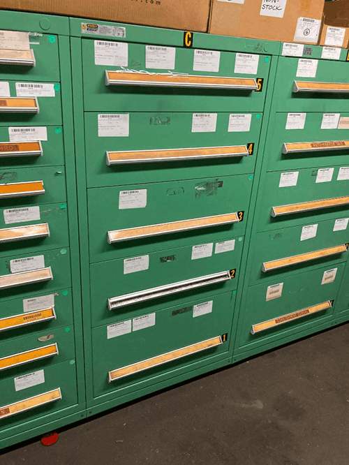 Images of used Vidmar modular tool cabinets liquidated from a warehouse in Bow, New Hampshire