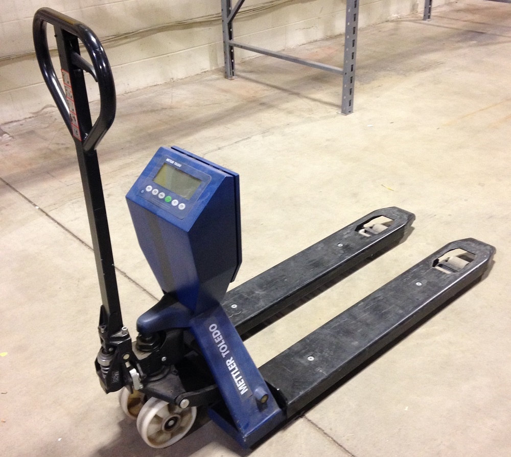 Mettler-Toledo Pallet Jack with Integrated Scale from a warehouse equipment liquidation we completed in Massachusetts.