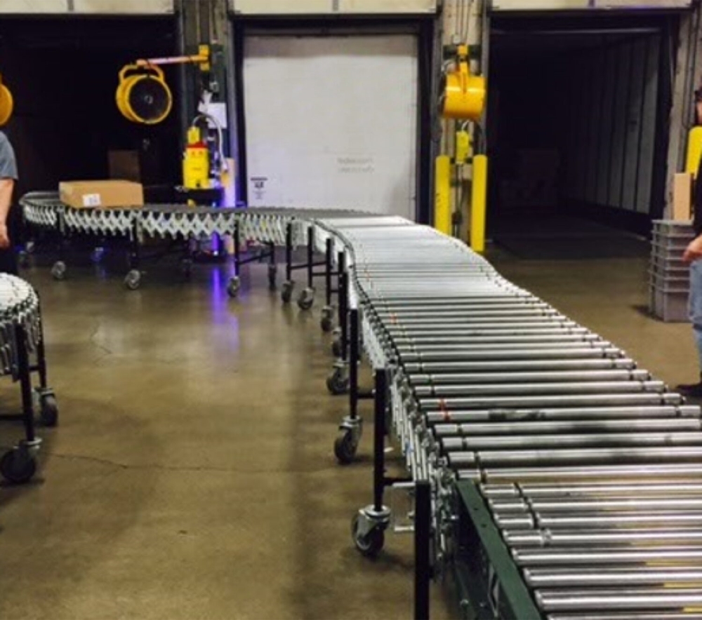 Flex Conveyor Positioned For Truck Loading