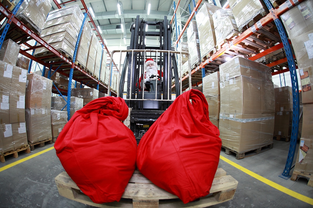 santa on forklift