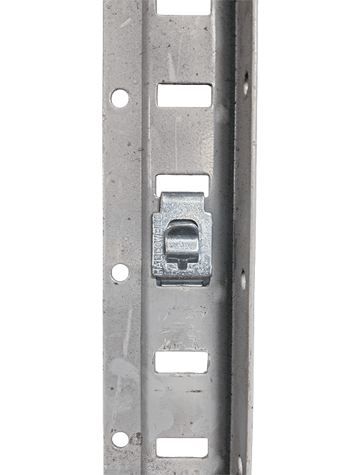Front view of Hallowell shelving post with clip