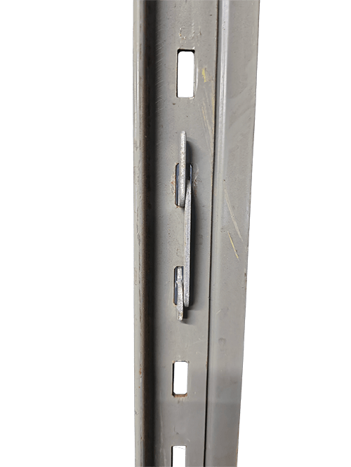 Front view of Metalware shelving post with clip
