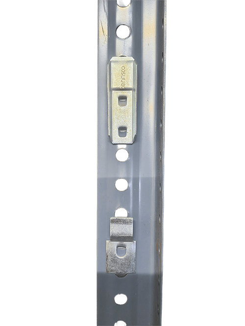 Front view of Tennsco shelving post with clip