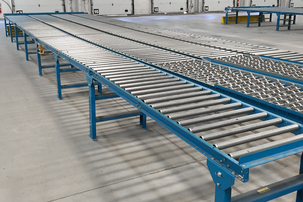 Used Gravity Roller Conveyor being prepared for an order