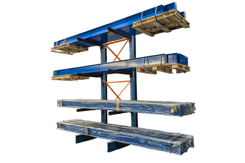  Used Regular Duty I-Beam Style Cantilever Rack For Sale at American Surplus, Sample Fully Loaded With Material