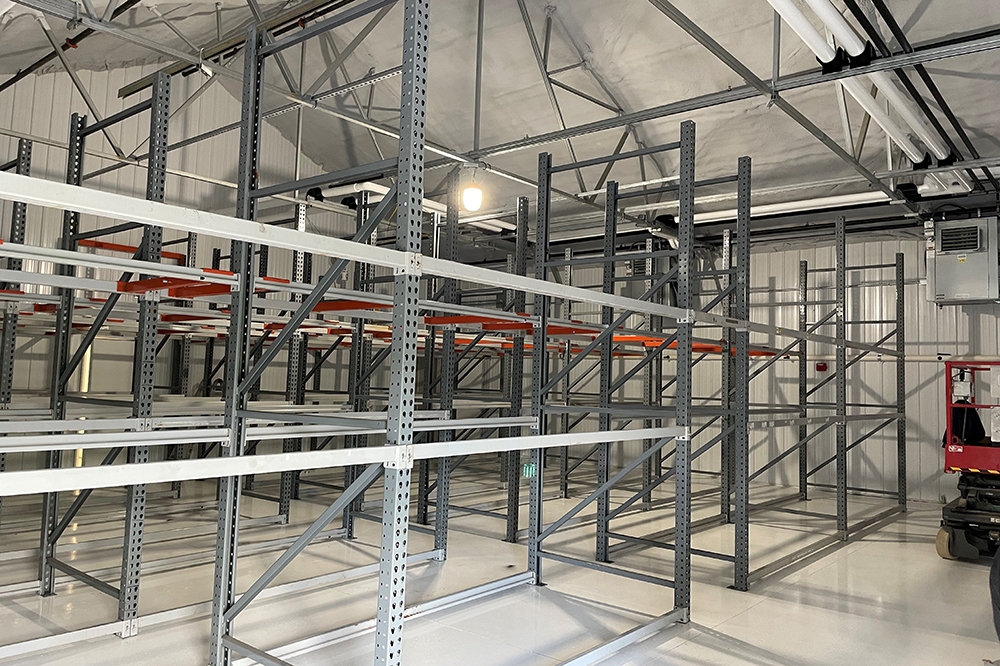 A mezzanine installed at a cannabis dispensary in Easton, Massachusetts. These pictures were taken during construction before any product had been moved in yet.