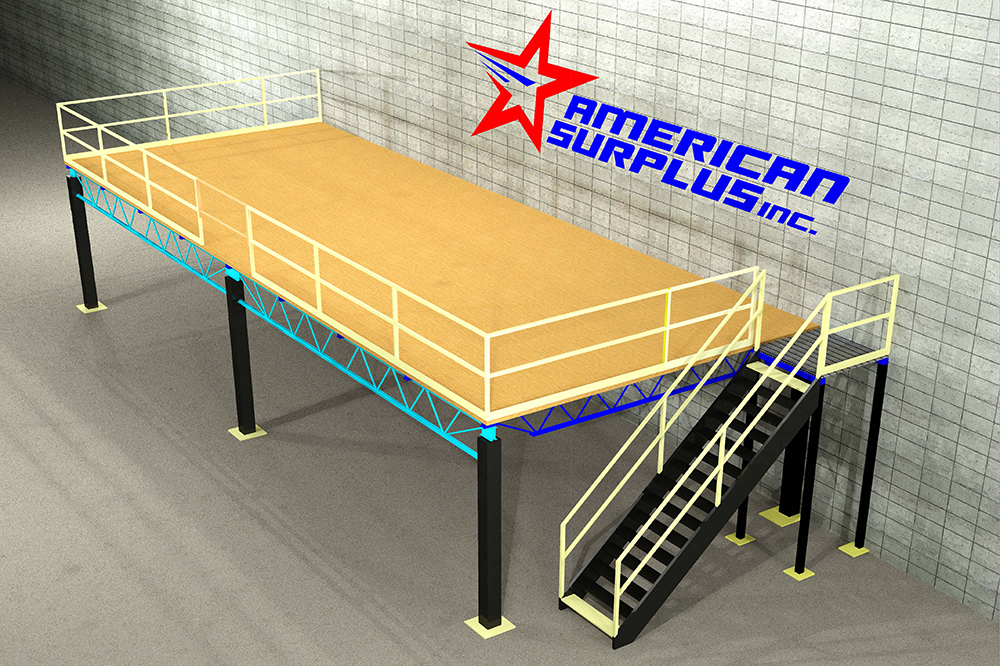 Rendering of a Steel Mezzanine by American Surplus Inc.