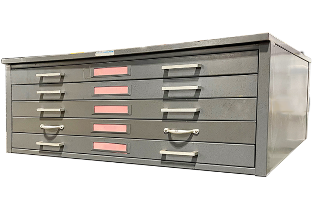 Vintage Steel Flat File, Gray, 5 Drawer, 53.5(L) x 41.25(D)