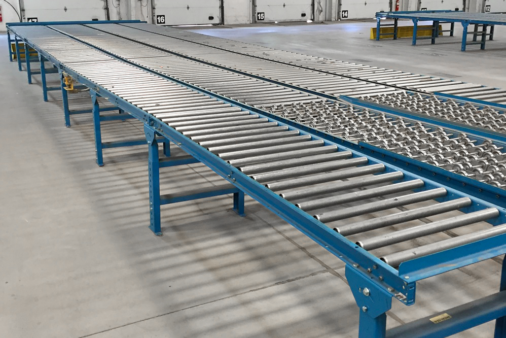 Used Gravity Conveyor For Sale in Connecticut, This Gravity Roller Conveyor is being prepared for an order.
