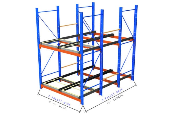 Used 3 Deep Structural Push Back Racking For Sale