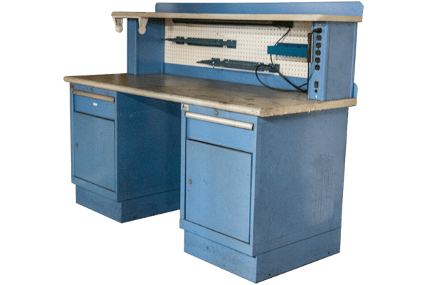 Used Lista Industrial Workbench With Divided Parts Cabinets For Sale