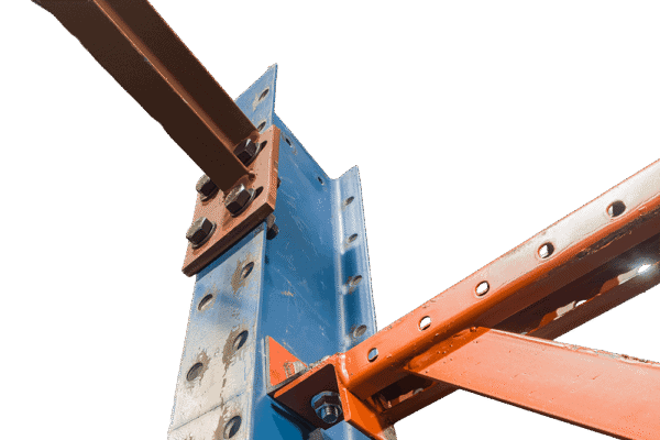 Used Regular Duty I-Beam Style Cantilever Rack For Sale at American Surplus - Bracing and Beam Connection to Column