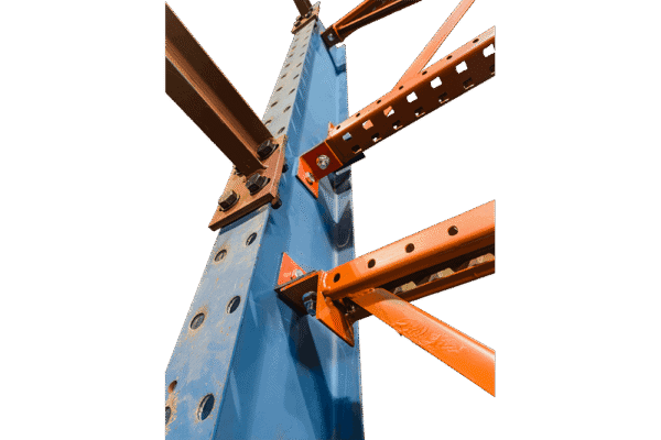 Used Regular Duty I-Beam Style Cantilever Rack For Sale at American Surplus - Beam and Bracing Connection to Column