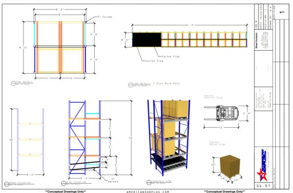Push Back Rack CAD Drawing