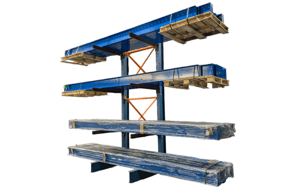 Used Regular Duty I-Beam Style Cantilever Rack For Sale at American Surplus, Sample Fully Loaded With Material