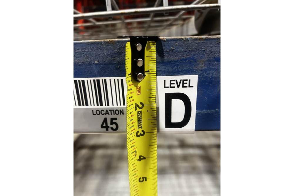3 inch deep structural load beam height measured with tape measure on used Frazier rack beams