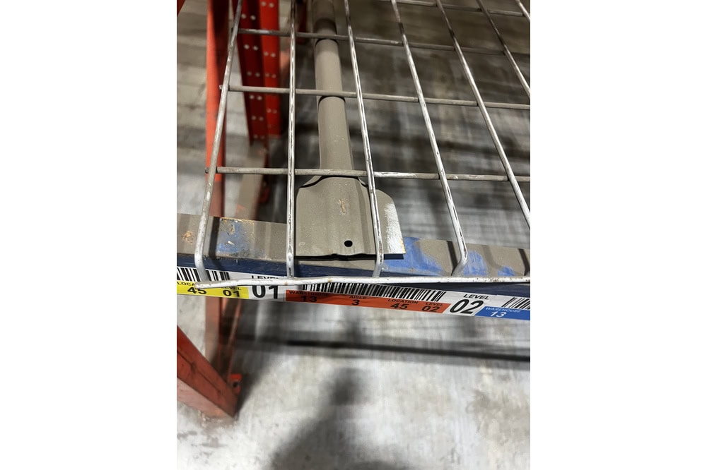 Close up detail of used wire decking panels for structural pallet racking shelf surfaces