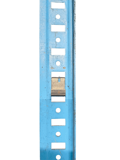 Front view of Borroughs shelving post with clip