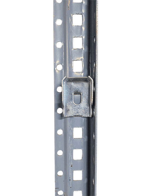 Front view of Edsal shelving post with clip
