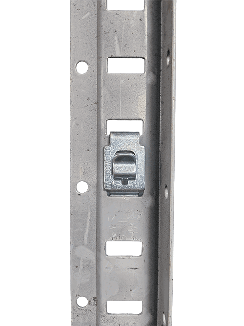 Front view of Hallowell shelving post with clip