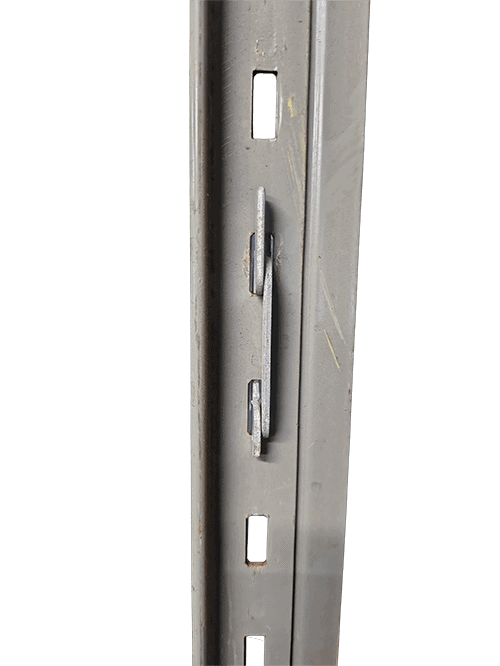 Front view of Metalware shelving post with clip