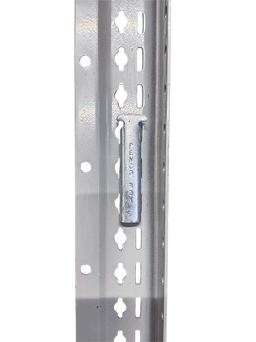 Front view of Penco shelving post with clip