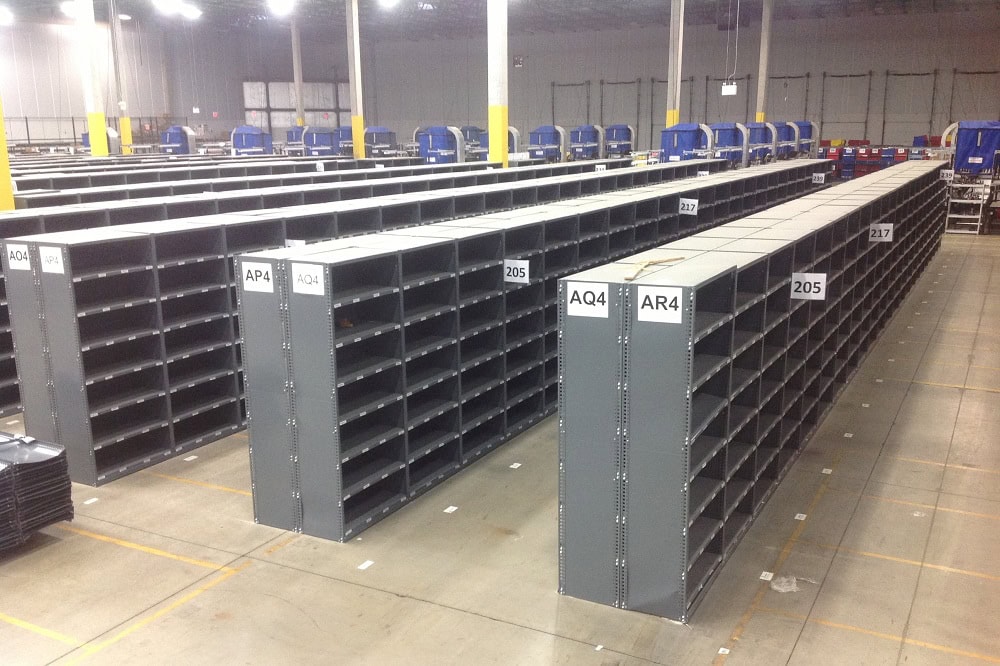 Used warehouse shelving and bulk storage racking systems available at American Surplus in East Providence, Rhode Island. Heavy-duty pre-owned storage solutions for material handling and inventory management.