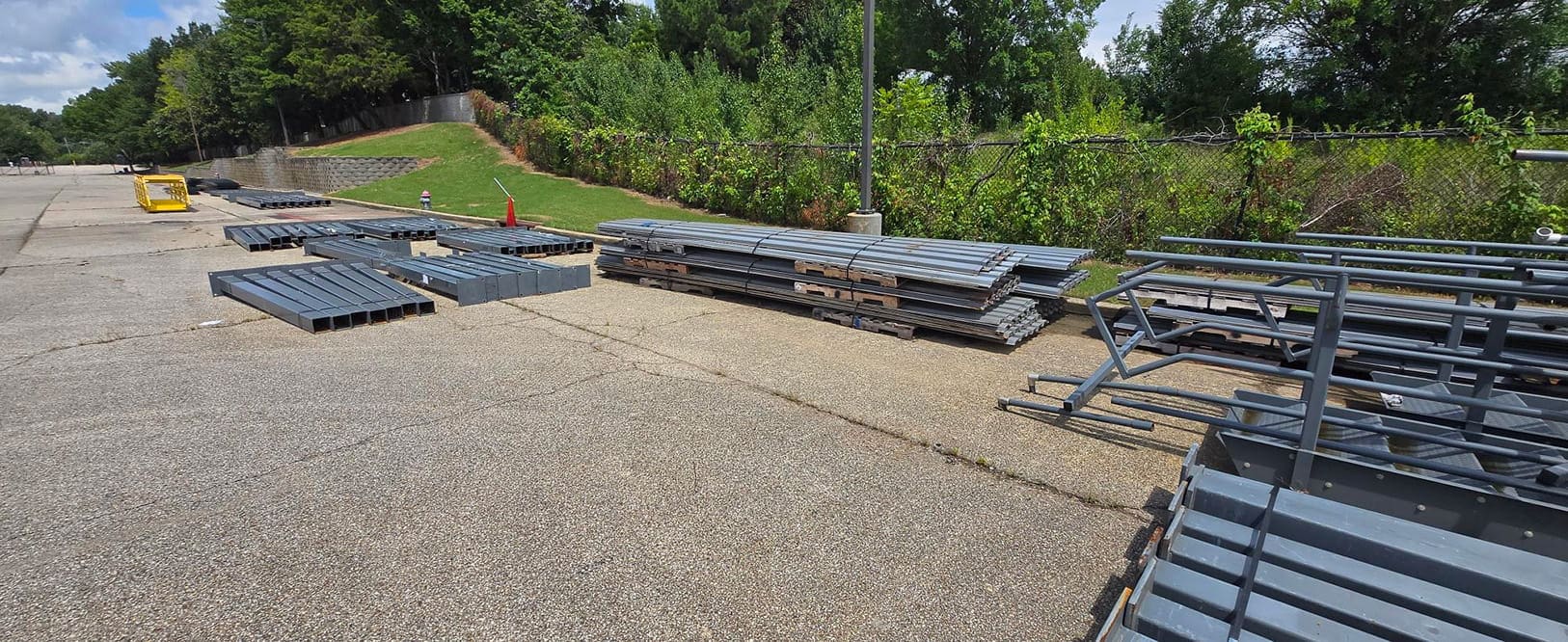 Mezzanine Columns, Staircases, and B-Decking liquidated from a facility in Randolph, Massachusetts by American Surplus