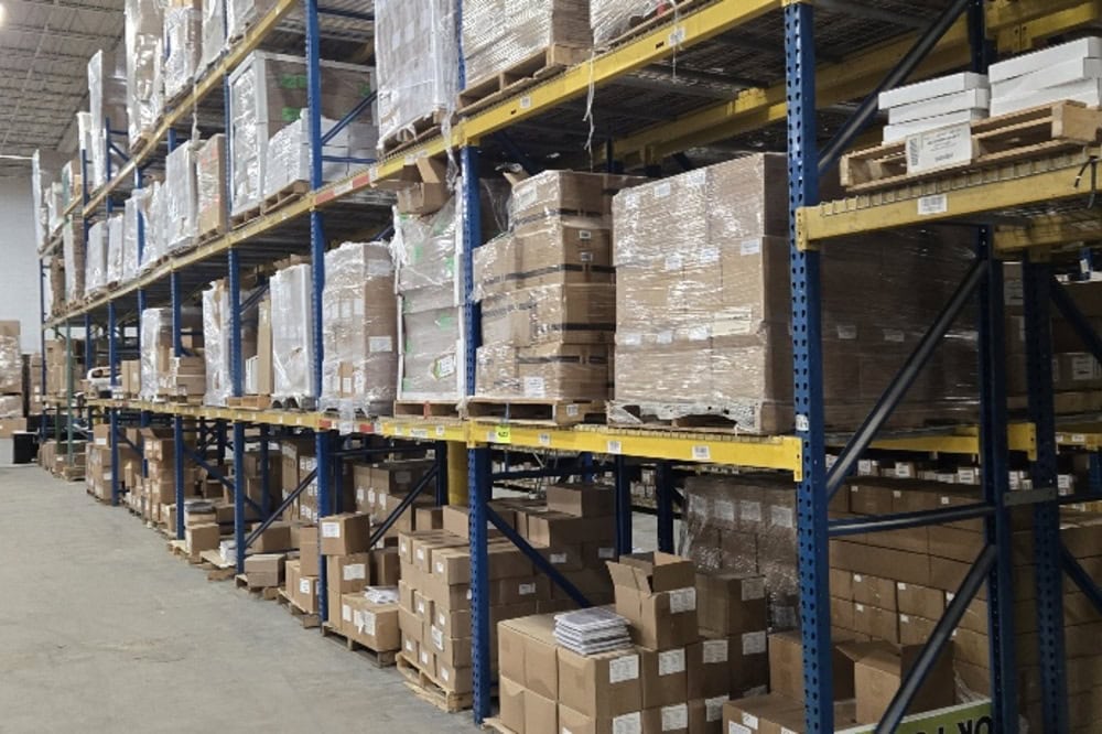 Images of used teardrop pallet racking material liquidated from a warehouse in Toledo, Ohio